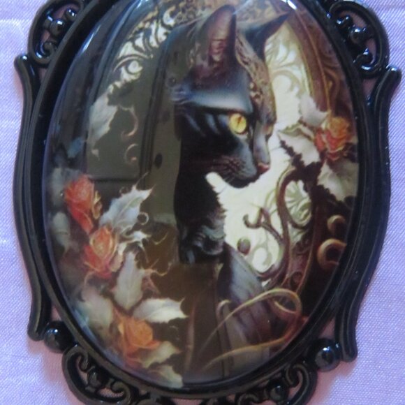 Boho Gothic Black CAT Cabochon Necklace (F61) - Picture 3 of 5
